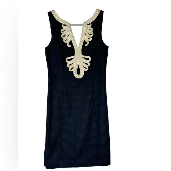 Lilly Pulitzer Janice Black Gold Trim Mini Dress | Size 2 - Picture 4 of 9